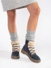 Navy Blue Cozy Lace-Up Boots with Sheepskin Trim