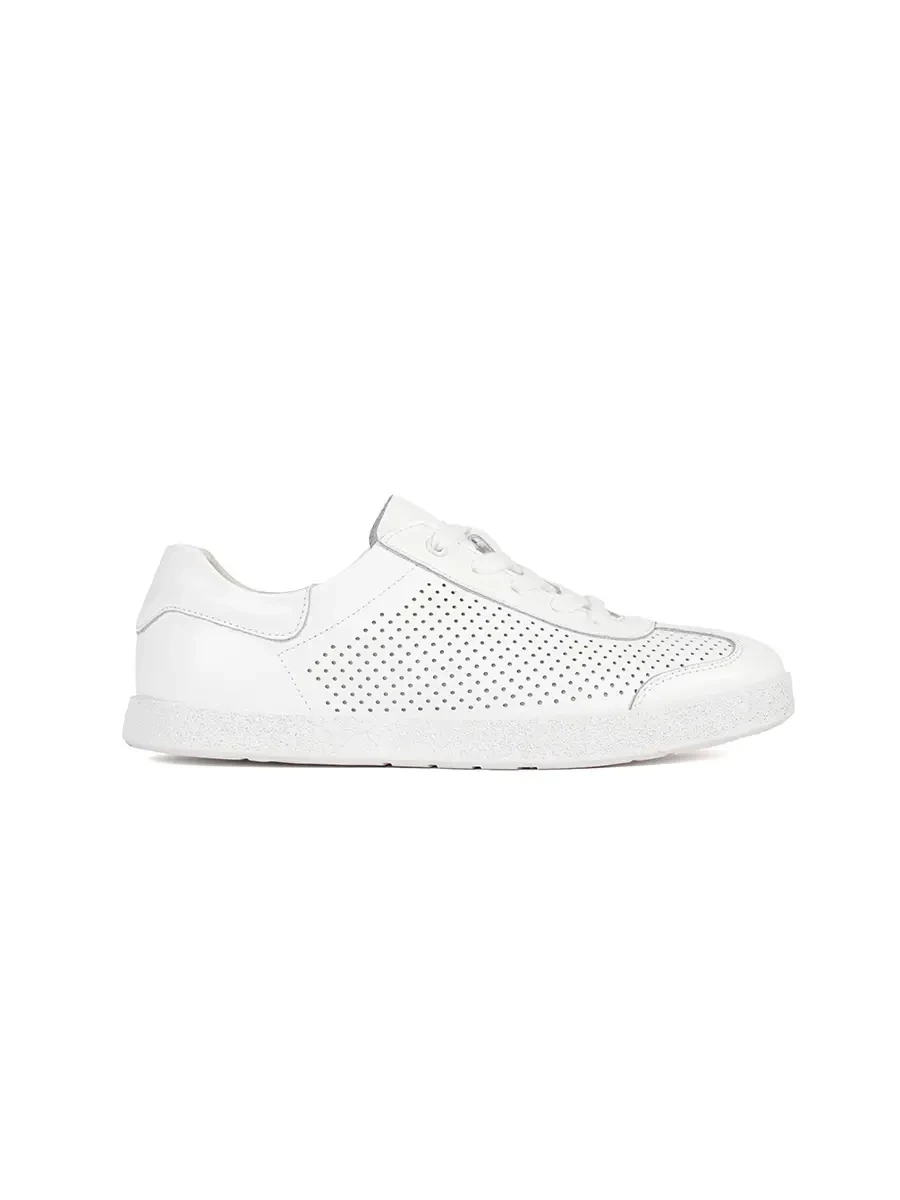 White perforated natural leather sneakers