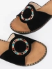 Black women's slides with a rhinestone buckle