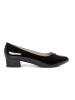 Black patent low heel pumps