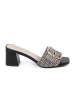 Black and White Tweed Block Heel Mules