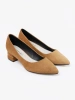 Brown Pumps with Low Decorative Heel