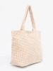 Beige and white checkered beach bag