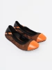 Orange ballet flats with black mesh