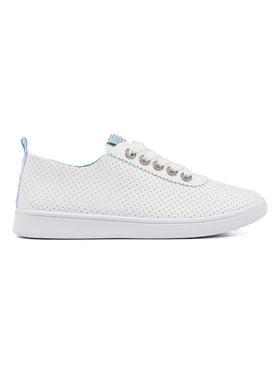 Lace-Patterned White Canvas Sneakers