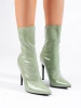 Green High-Heeled Ankle Boots in Shiny Eco Leather