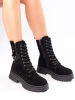 High Leather Lace-Up Boots in Black