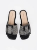 Black and white tweed flat slides