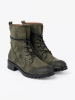 Dark green lace-up worker boots with low heel