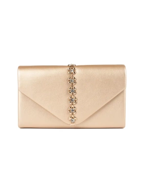 Gold Crystal-Embellished Clutch Bag