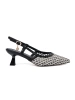 Black perforated low heel court shoes