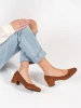 Light brown suede block heel pumps