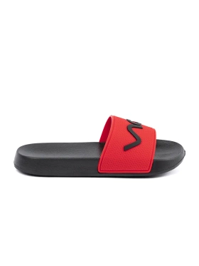 Black-red flip-flops with inscription