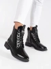 Lace-up black ankle boots made from patent faux leather