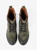 Dark green lace-up worker boots with low heel