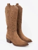 Brown openwork over-the-knee boots