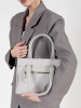 Gray boxy handbag with decorative zipper