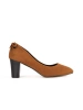 Brown Suede Block Heel Pumps