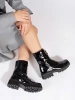 Glossy Black Ankle Boots with Decorative Zipper