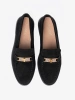 Black suede loafers with elegant gold decoration
