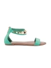 Green ankle-strap sandals with gold ornament