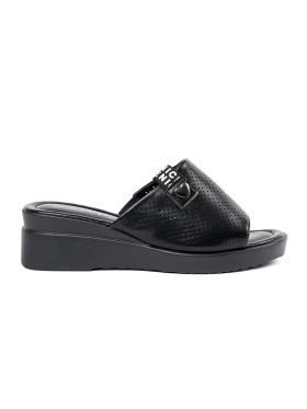 Black platform openwork slides