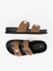 Jansno Brown Women's Slides with Gold Inserts