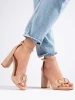 Beige High Block Heeled Sandals - Vinceza