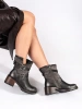 Chocolate Metallic Ankle Boots with Buckles on Heels