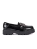 Elegant Black Platform Loafers with Buckle and Sparkling Accents