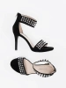 Black stiletto sandals with rhinestones
