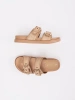 Beige flat flip-flops with buckles