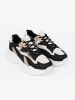 Black-beige women's sneakers with thick sole