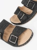 Black Low Wedge Sandals with Buckles