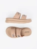 Women's beige platform slides