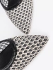 Black perforated low heel court shoes
