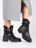 Black Heeled Ankle Boots with Buckle Detail