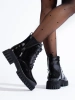 Lace-up Ankle Boots with Decorative Upper in Black Patent