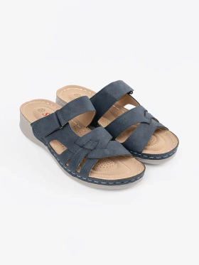 Women's blue slides with decorative flower