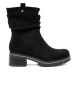 Black women's ankle boots with decorative ruching
