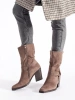 Suede Dark Beige Block Heel Ankle Boots