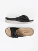 Women's Black Slides with Decorative Flower