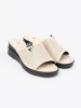 Women's beige platform slides