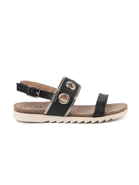 Black Sandals with Decorative Metal Circles