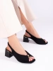 Stylish Black Suede Block Heel Sandals