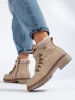 Beige Lace-Up Boots with Faux Fur Trim