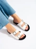 White women's slides with decorative buckles