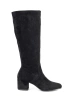 Black suede block heel boots