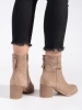 Beige Suede Ankle Boots with Ruched Upper