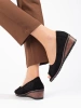 Black Suede Perforated Wedge Pumps by Potocki